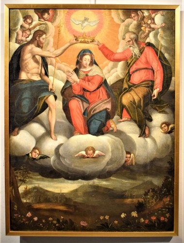 "Couronnement de la Vierge" école italienne du XVIIe - Tableaux et dessins Style Louis XIII